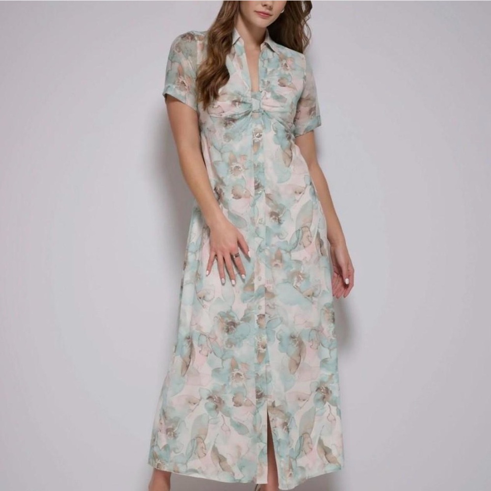 Calvin Klein Chiffon Pastel Maxi Dress size 14 NWOT Bridal Shower Guest